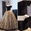 Vintage / Retro Gold Black Printing Prom Dresses 2023 Ball Gown Off-The-Shoulder Corset Short Sleeve Backless Floor-Length / Long Prom Formal Dresses