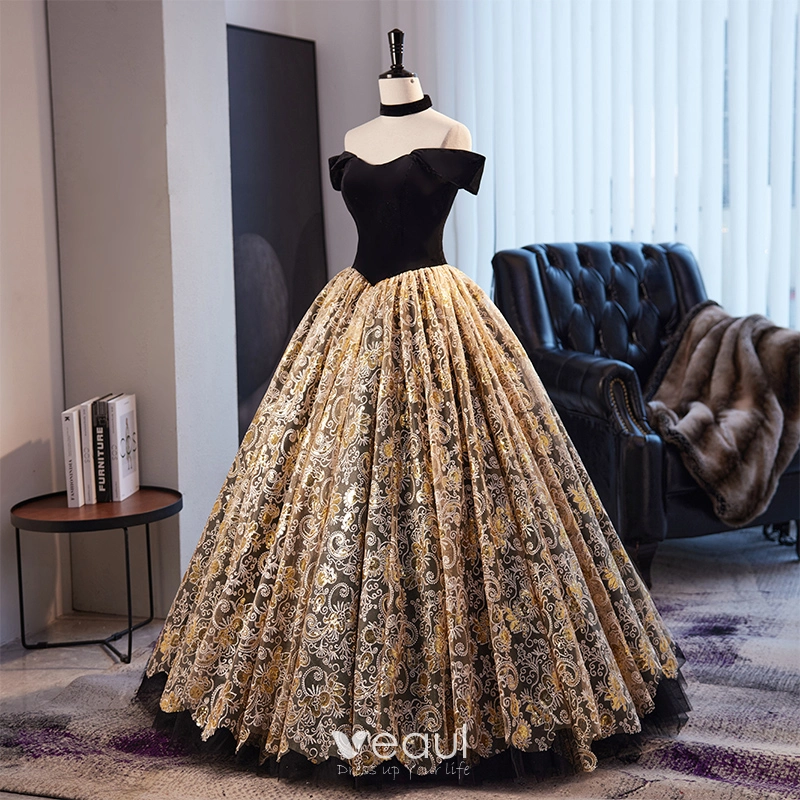 Black and gold short prom dresses top