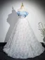 Chic / Beautiful Sky Blue Printing Prom Dresses 2024 Ball Gown Strapless Sleeveless Backless Floor-Length / Long Prom Formal Dresses
