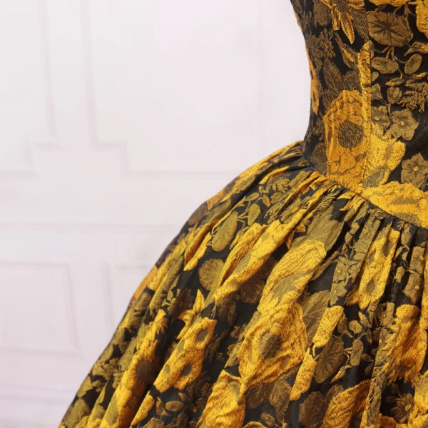 Vintage / Retro Black Gold Printing Prom Dresses 2023 Ball Gown Satin Strapless Sleeveless Backless Floor-Length / Long Prom Formal Dresses