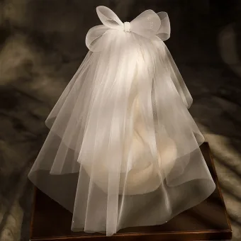 Chic Beautiful White Handmade Pearl Bow 0 5 M Wedding Veils 2025 Tulle