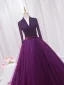 Vintage / Retro Purple Beading Sequins Prom Dresses 2024 Ball Gown High Neck Long Sleeve Backless Floor-Length / Long Prom Formal Dresses