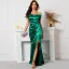 Chic / Beautiful Green Split Front Evening Dresses 2022 Trumpet / Mermaid Off-The-Shoulder Short Sleeve Backless Floor-Length / Long Evening Party Formal Dresses