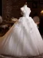 Élégant Blanche Appliques Robe De Mariée 2025 Robe Boule Bustier Sans Manches Dos Nu Train De Balayage