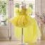 Schöne Gelb Applikationen Pailletten Quaste Schleife Kurze Geburtstag Blumenmädchenkleider 2025 Ballkleid Rundhalsausschnitt Geschwollenes Kurze Ärmel