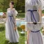 Simple Lavande Robe Demoiselle D'honneur 2022 Princesse Manches Courtes Dos Nu Noeud Ceinture Longue Demoiselle D'honneur