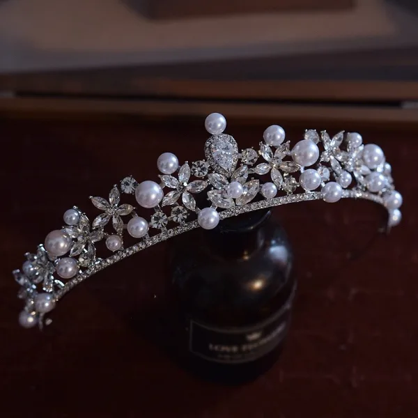 Charmant Zilveren Parel Rhinestone Legering Huwelijk Tiara Bruids Haaraccessoires 2025