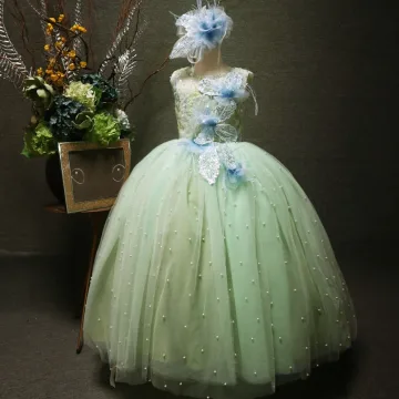 Élégant Vert Cendré Perlage Perle Paillettes Appliques Anniversaire Robe Ceremonie Fille 2025 Robe Boule Encolure Dégagée Sans Manches Dos Nu Longue