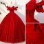 Élégant Rouge Perlage Paillettes Noeud Robe De Bal 2023 Robe Boule De l'épaule Manches Courtes Dos Nu Longue Promo Robe De Ceremonie