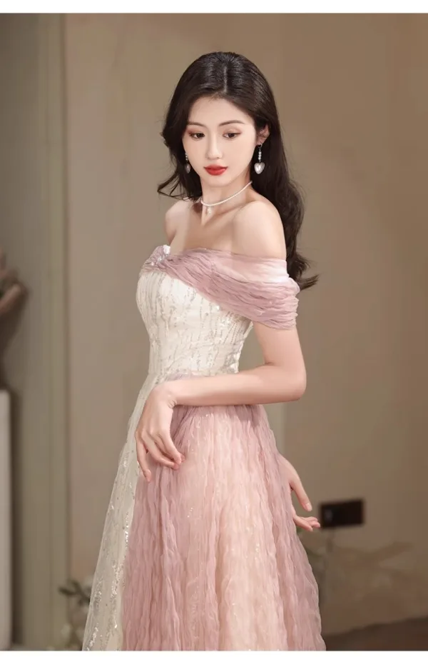 Mode Rougissant Rose Perle Paillettes Robe De Bal 2023 Princesse De l'épaule Sans Manches Dos Nu Longue Promo Robe De Ceremonie