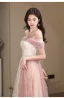 Mode Rougissant Rose Perle Paillettes Robe De Bal 2023 Princesse De l'épaule Sans Manches Dos Nu Longue Promo Robe De Ceremonie