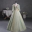Elegant Sage Green Beading Appliques Prom Dresses 2023 V-Neck Short Sleeve Backless Floor-Length / Long Prom Formal Dresses