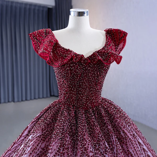 High-end Gradient-Color Burgundy Handmade  Beading Prom Dresses 2023 Ball Gown V-Neck Sleeveless Backless Floor-Length / Long Formal Dresses
