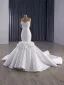 Haut de Gamme Blanche Fait main Appliques Perlage Perle Faux Diamant Corset  Robe De Mariée 2025 Trompette / Sirène Bustier Sans Manches Dos Nu Chapel Train