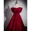 Elegant Burgundy Prom Dresses 2022 Ball Gown Off-The-Shoulder Bow Pearl Sleeveless Backless Floor-Length / Long Satin Prom Formal Dresses