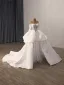 High-end White Handmade  Beading Lace Flower Satin Wedding Dresses 2025 Ball Gown Off-The-Shoulder Long Sleeve Backless Chapel Train