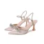 Sexy Rougissant Rose Soirée Faux Diamant Noeud Sandales Femme 2022 Bride Cheville 6 cm Talons Aiguilles À Bout Pointu Sandales Talons Hauts