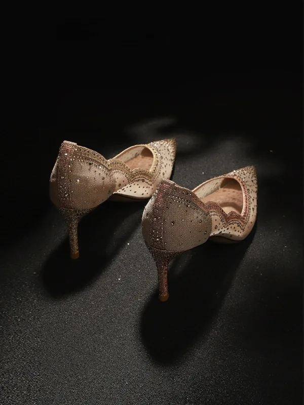 Sexy Or Rose Faux Diamant Soirée Escarpins 2026 7 cm Talons Aiguilles À Bout Pointu Talons Hauts