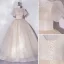 Bling Bling Champagne Sequins Prom Dresses 2022 Ball Gown Scoop Neck Puffy Short Sleeve Backless Floor-Length / Long Prom Formal Dresses