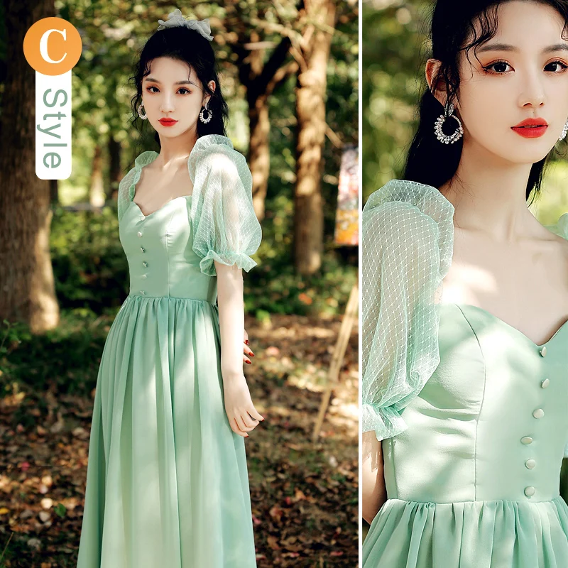 slim fit dress slacks Mint Green A-line V-neck Chiffon Floor Length Bridesmaid Dresses, MBD148 main image 0