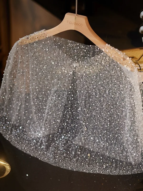 Sparkly White Handmade Beading Sequins Prom shawl 2025