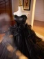 Fashion Black Appliques Cascading Ruffles Prom Dresses 2024 Ball Gown Strapless Sleeveless Backless Court Train Prom Formal Dresses