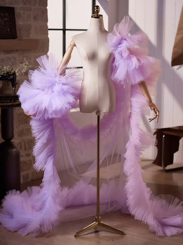 Volumineux Violet Fait main Volants Promo châle 2026 Tulle