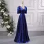 Vintage / Retro Royal Blue Prom Dresses 2024 A-Line / Princess V-Neck Short Sleeve Backless Floor-Length / Long Prom Formal Dresses