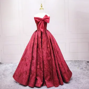 Chic Beautiful Burgundy Prom Dresses 2025 Ball Gown Strapless Bow Sleeveless Backless Floor Length Long Prom Formal Dresses