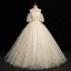 Chic / Belle Champagne Perle Appliques Robe De Bal 2024 Robe Boule De l'épaule Manches Courtes Dos Nu Longue Promo Robe De Ceremonie