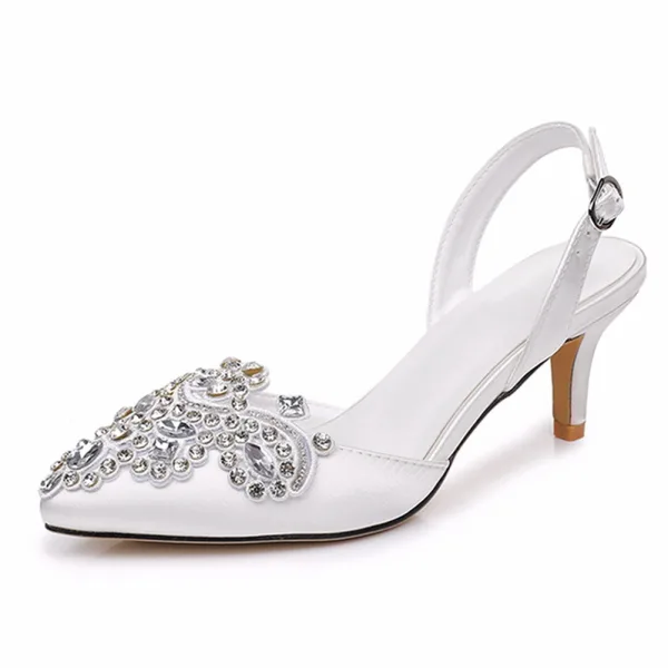 Élégant Simple Blanche Faux Diamant Chaussure De Mariée 2026 6 cm Talons Aiguilles À Bout Pointu Mariage Talons Hauts