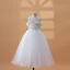 Chic / Beautiful White Beading Pearl Short Birthday Flower Girl Dresses 2024 Scoop Neck Backless Sleeveless