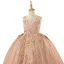 Chic / Beautiful Champagne Beading Sequins Birthday Flower Girl Dresses 2024 Ball Gown Scoop Neck Sleeveless Backless Floor-Length / Long