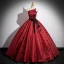 Vintage / Retro Glitter Burgundy Prom Dresses 2023 Ball Gown Strapless Sleeveless Backless Bow Sash Floor-Length / Long Prom Formal Dresses