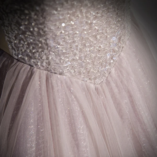 Chic / Beautiful Grey Prom Dresses 2022 A-Line / Princess U-Neck Puffy Short Sleeve Sequins Floor-Length / Long Formal Dresses
