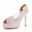 Charming White Rhinestone Lace Flower Wedding Shoes 2023 11 cm Stiletto Heels Open / Peep Toe Wedding Sandals High Heels