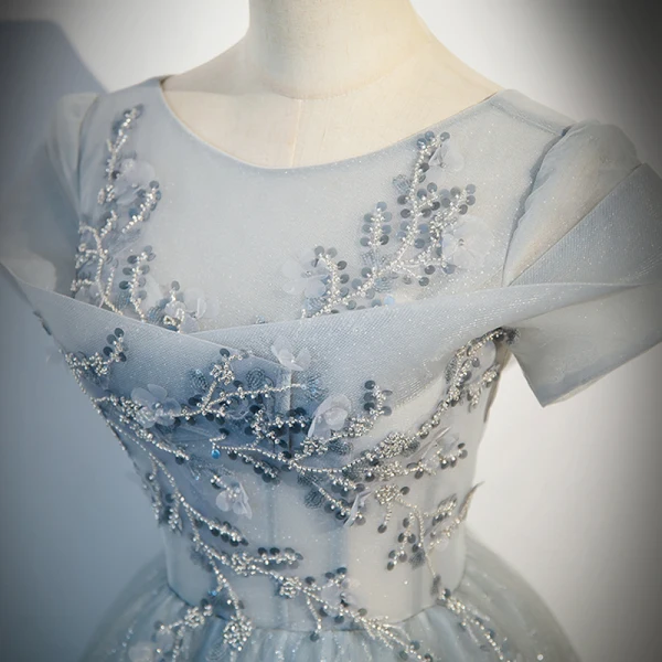 Chic / Belle Gris Argenté Perlage Paillettes Robe De Bal 2023 Princesse Encolure Dégagée Manches Courtes Dos Nu Longue Promo Robe De Ceremonie