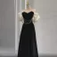 Chic / Beautiful Black Pearl Velvet Prom Dresses 2024 A-Line / Princess Off-The-Shoulder Puffy Short Sleeve Backless Floor-Length / Long Prom Formal Dresses
