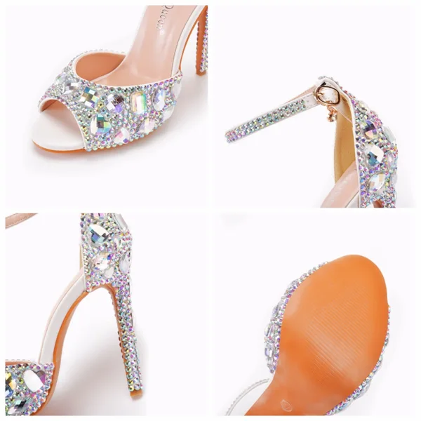 Charmant Weiß Multifarben Strass Brautschuhe 2022 Knöchelriemen 11 cm Stilettos Peeptoes Hochzeit Sandaletten Hochhackige