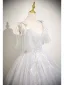 Charmant Blanche Perlage Paillettes Robe De Bal 2025 Robe Boule Bretelles Spaghetti Sans Manches Dos Nu Longue Robe De Ceremonie