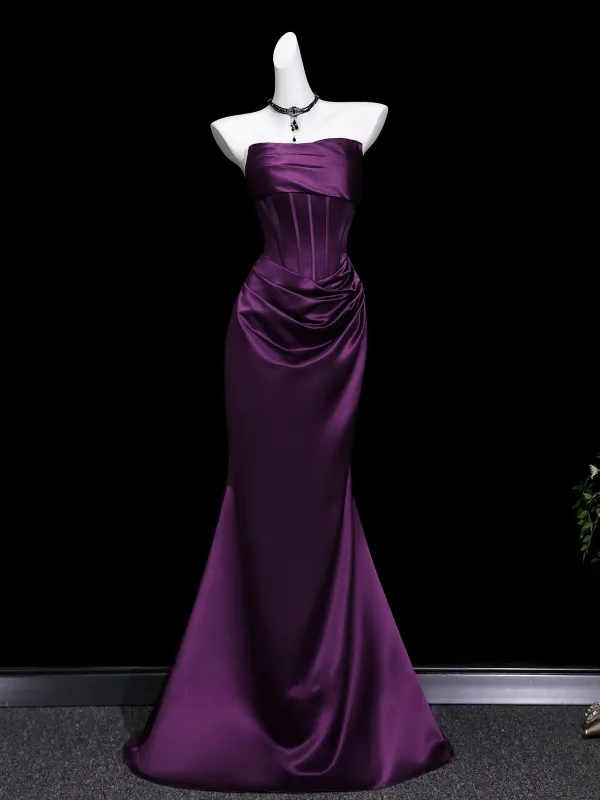 Vintage / Retro Purple Evening Dresses 2026 Trumpet / Mermaid Off-The-Shoulder Short Sleeve Backless Floor-Length / Long Evening Party Formal Dresses