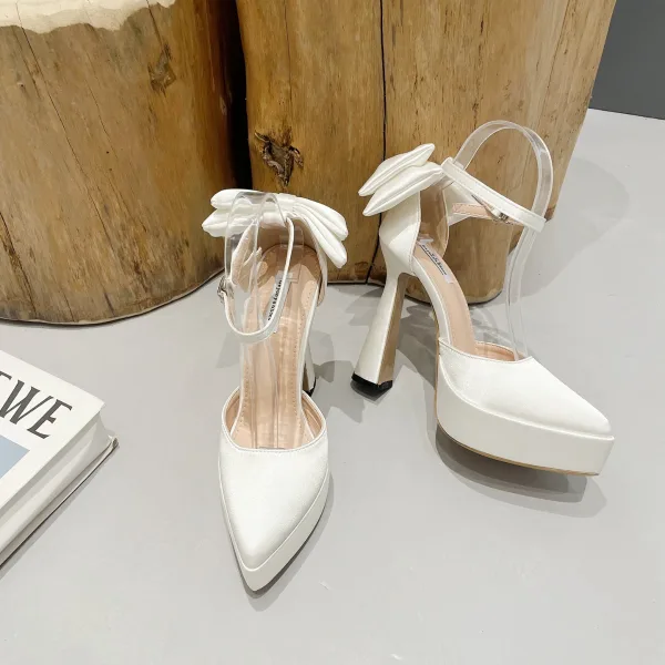 Fashion Black Evening Party Ankle Strap Bow Womens Shoes 2023 13 cm Stiletto Heels Pointed Toe Womens Shoes High Heels