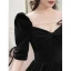 Audrey Hepburn Style Black Velvet Winter Prom Dresses 2024 A-Line / Princess Square Neckline Short Sleeve Backless Floor-Length / Long Prom Formal Dresses