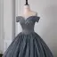 Chic / Belle Bleu Marine Glitter Robe De Bal 2026 Robe Boule De l'épaule Manches Courtes Dos Nu Longue Robe De Ceremonie
