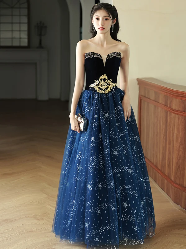Charming Black Gold Beading Pearl Sequins Prom Dresses 2024 Ball Gown Off-The-Shoulder Short Sleeve Backless Floor-Length / Long Prom Formal Dresses