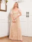 Elegant Blushing Pink Lace Flower Prom Dresses 2024 A-Line / Princess Square Neckline Short Sleeve Backless Floor-Length / Long Prom Formal Dresses