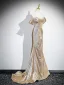 Sexy Scintillantes Doré Paillettes Robe De Soirée 2025 Trompette / Sirène Bustier Sans Manches Dos Nu Train De Balayage Soirée Robe De Ceremonie