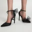 Sexy Black Summer Evening Party Bow Womens Shoes 2022 11 cm Stiletto Heels Ankle Strap Pointed Toe Womens Shoes High Heels