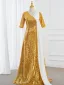 Vintage / Originale Bleu Roi Paillettes Robe De Bal 2025 Trompette / Sirène V-Cou Manches Courtes Longue Promo Robe De Ceremonie