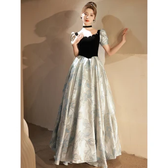 Élégant Noire Glitter Robe De Bal 2023 Princesse Encolure Carrée Manches Courtes Dos Nu Longue Promo Robe De Ceremonie